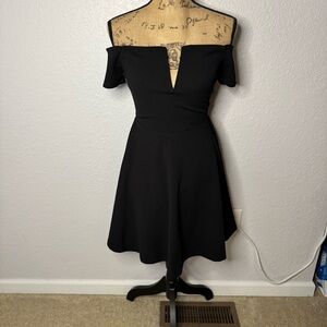 Lulus Play The Party Black Skater Fit Flare Dress Off Shoulder Size S Cocktail